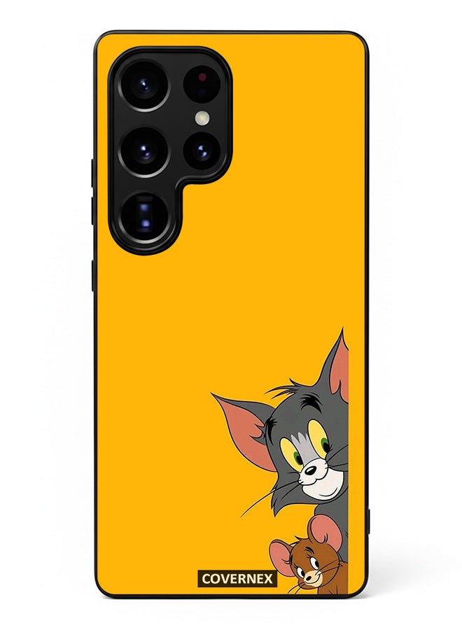 Covernex Samsung Galaxy S25 Ultra Protective Case Cover Printed Featuring Classic Duo Tom and Jerry Peeking Friends - Image 2